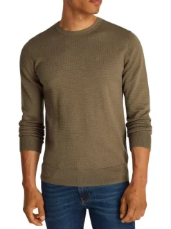 Pull en coton mélangé kaki en maille effet gaufrée avec une coupe ajustée