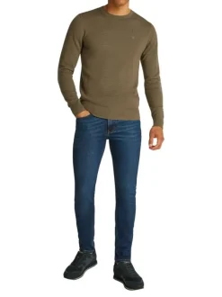 Pull en coton mélangé kaki en maille effet gaufrée avec une coupe ajustée