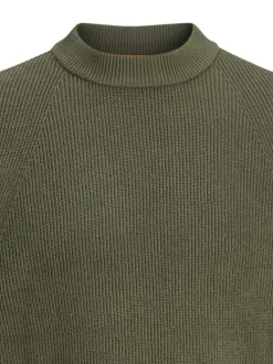 Pull en coton mélangé kaki en maille piquée à coupe droite et à col montant