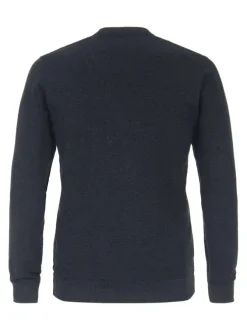 Pull en coton mélangé marine chiné avec une coupe droite et patch blanc cousu