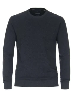 Pull en coton mélangé marine chiné avec une coupe droite et patch blanc cousu