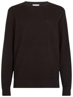 Pull en coton mélangé noir en maille effet gaufrée avec une coupe ajustée
