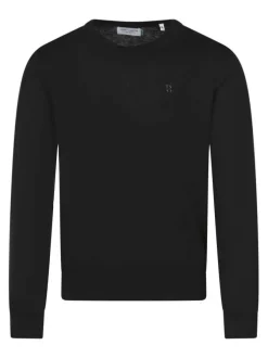 Pull en coton mélangé noir uni coupe regular fit avec un col rond