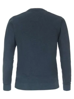 Pull en coton mélangé pétrole chiné avec patch blanc logotypé cousu