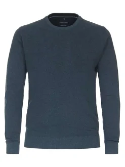 Pull en coton mélangé pétrole chiné avec patch blanc logotypé cousu
