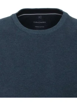 Pull en coton mélangé pétrole chiné avec patch blanc logotypé cousu