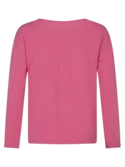 Pull en coton mélangé rose uni pourvu d'une coupe droite et d'un col v