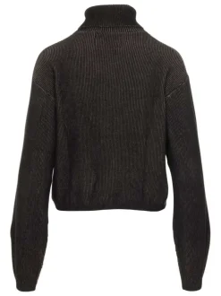 Pull en coton mélangé sapin uni avec une coupe évasée, un col roulé et à manches longues