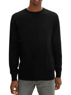 Pull en coton noir avec un col rond une coupe droite et logo brodé poitrine