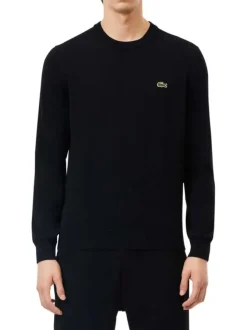 Pull en coton noir en maille piquée à coupe ajustée avec col rond et logo cousu