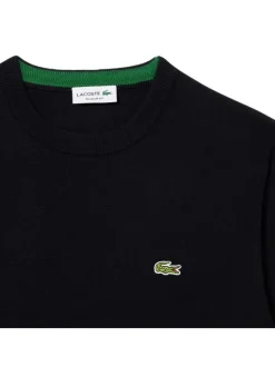 Pull en coton noir en maille piquée à coupe ajustée avec col rond et logo cousu
