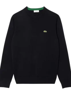 Pull en coton noir en maille piquée à coupe ajustée avec col rond et logo cousu