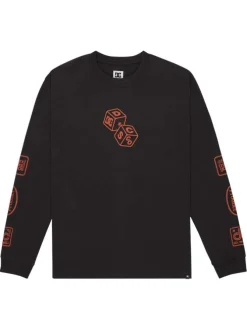 Pull en coton noir à imprimé fantaisie avec un col rond et des manches longues