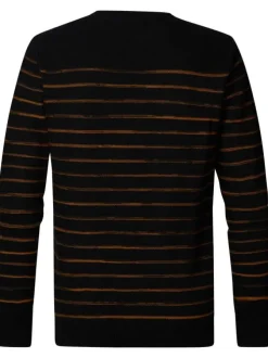 Pull en coton noir à rayures orange avec coupe droite et col rond