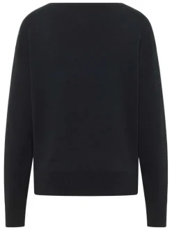 Pull en coton noir uni avec un col rond et des manches longues