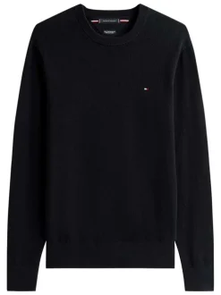 Pull en coton noir uni avec une coupe droite et un col rond