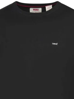 Pull en coton noir uni avec une coupe droite un col rond et des manches longues