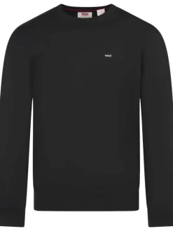 Pull en coton noir uni avec une coupe droite un col rond et des manches longues