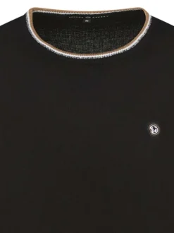 Pull en coton noir uni coupe ajustée et un logo en relief sur la poitrine