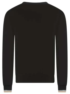 Pull en coton noir uni coupe ajustée et un logo en relief sur la poitrine