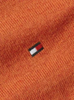 Pull en coton orange uni avec une coupe droite un col rond et un logo brodé