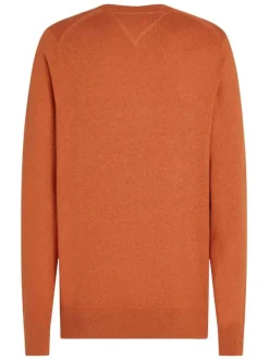 Pull en coton orange uni avec une coupe droite un col rond et un logo brodé