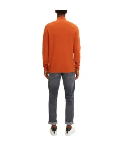Pull en coton orange uni coupe droite col camionneur