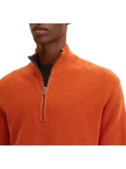 Pull en coton orange uni coupe droite col camionneur