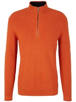 Pull en coton orange uni coupe droite col camionneur