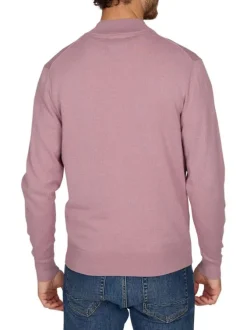 Pull en coton parme uni avec une fermeture zippée et une coupe droite