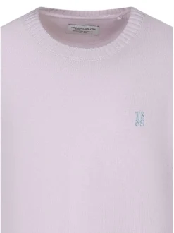 Pull en coton rose à coupe droite pourvu d'un col rond épais