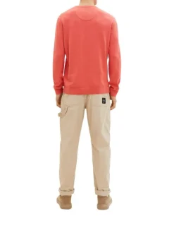 Pull en coton rose uni coupe droite avec un col rond et tissu doux