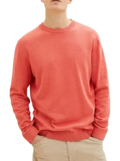 Pull en coton rose uni coupe droite avec un col rond et tissu doux
