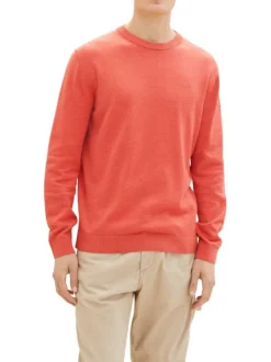 Pull en coton rose uni coupe droite avec un col rond et tissu doux