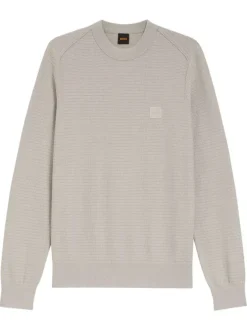 Pull en coton taupe uni avec une coupe droite et un col rond