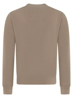 Pull en coton taupe uni à coupe ajustée avec un col rond et un logo brodé