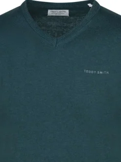Pull en coton vert à maille jersey et coupe droite avec un col v