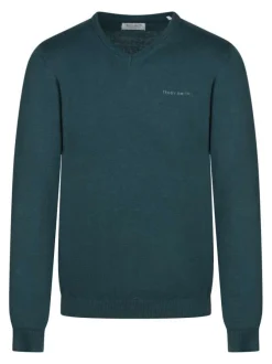 Pull en coton vert à maille jersey et coupe droite avec un col v