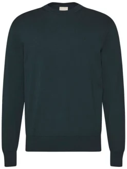 Pull en coton vert sapin uni avec une coupe droite et un col rond