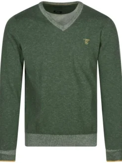 Pull en coton vert uni avec le logo iconique et une coupe droite