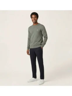 Pull en coton vert uni avec une coupe droite et un col rond