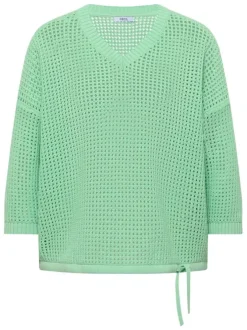 Pull en coton vert uni pourvu d'un cordon de serrage et de manches longues