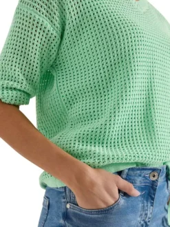 Pull en coton vert uni pourvu d'un cordon de serrage et de manches longues