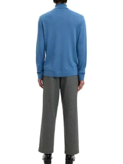 Pull en laine bleu Tray en maille fine à coupe droite et col roulé