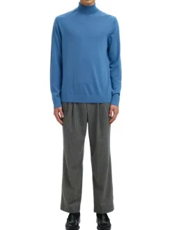 Pull en laine bleu Tray en maille fine à coupe droite et col roulé
