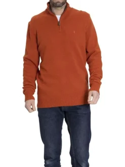 Pull en laine brique uni avec renforts ovales aux coudes et une coupe droite
