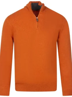 Pull en laine brique uni avec renforts ovales aux coudes et une coupe droite