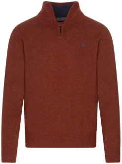 Pull en laine brique uni avec un col camionneur et une coupe droite