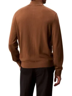 Pull en laine camel uni coupe ajustée avec un col camionneur