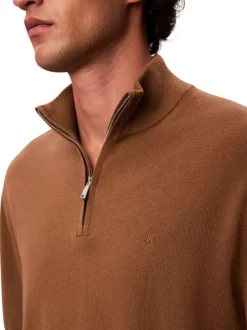 Pull en laine camel uni coupe ajustée avec un col camionneur